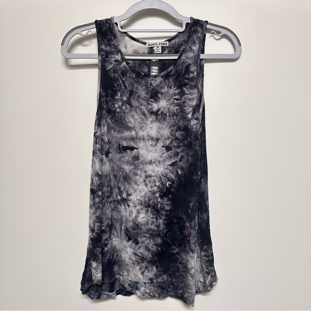 Moral Fiber Black & Gray Tie-Dye Tank Top with Cut Out Back